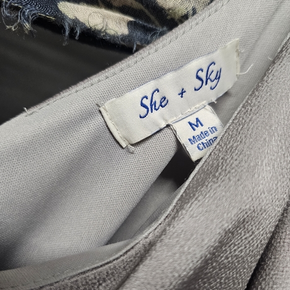 4/$20 She & Sky | Champagne Satiny Front Tie Detailed Blouse size Medium - Picture 3 of 10
